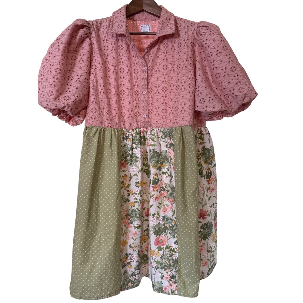 Handmade Embellished Prairie Dress XL Whimsical Cottagecore Patchwork Fairycore - Picture 2 of 8